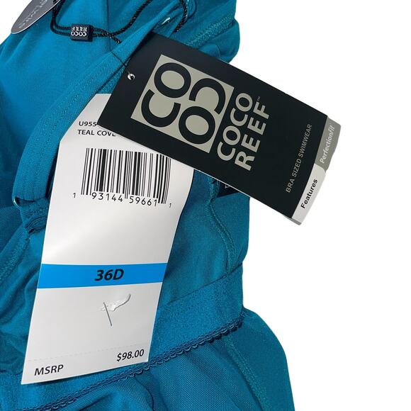 Coco Reef Women's Flourish Underwire Bra-Sized Tankini Top - Teal Cove 36D - Picture 6 of 9